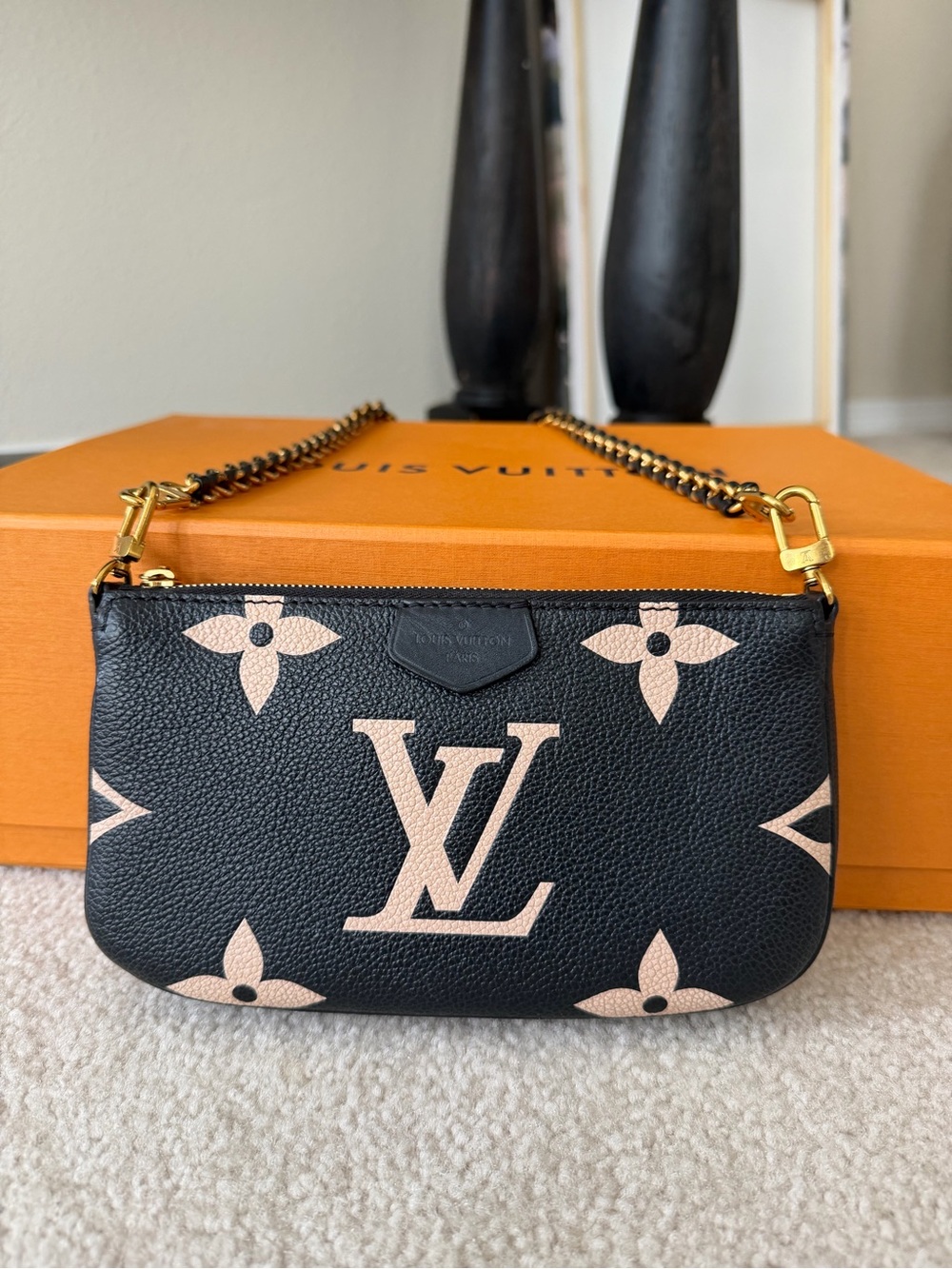 Louis Vuitton Black and Light Mini Pochette with Chain